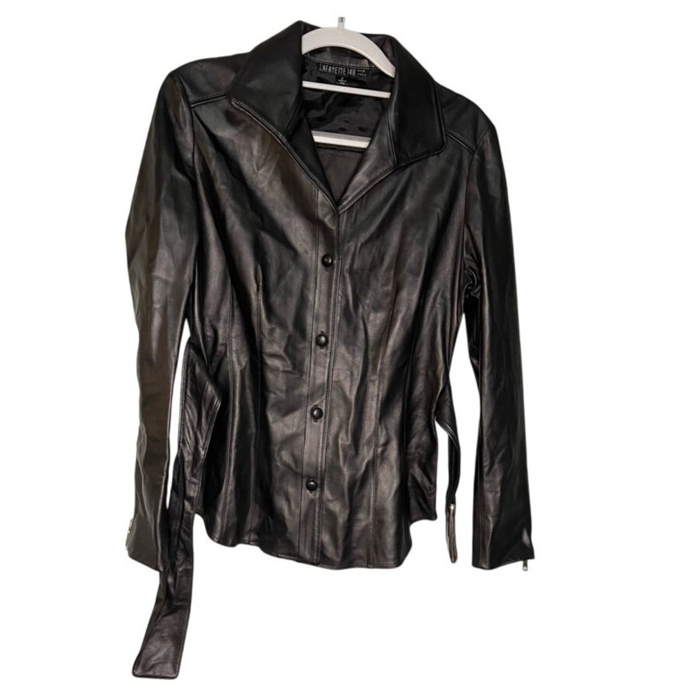 Lafayette 148‎ belted leather moto jacket